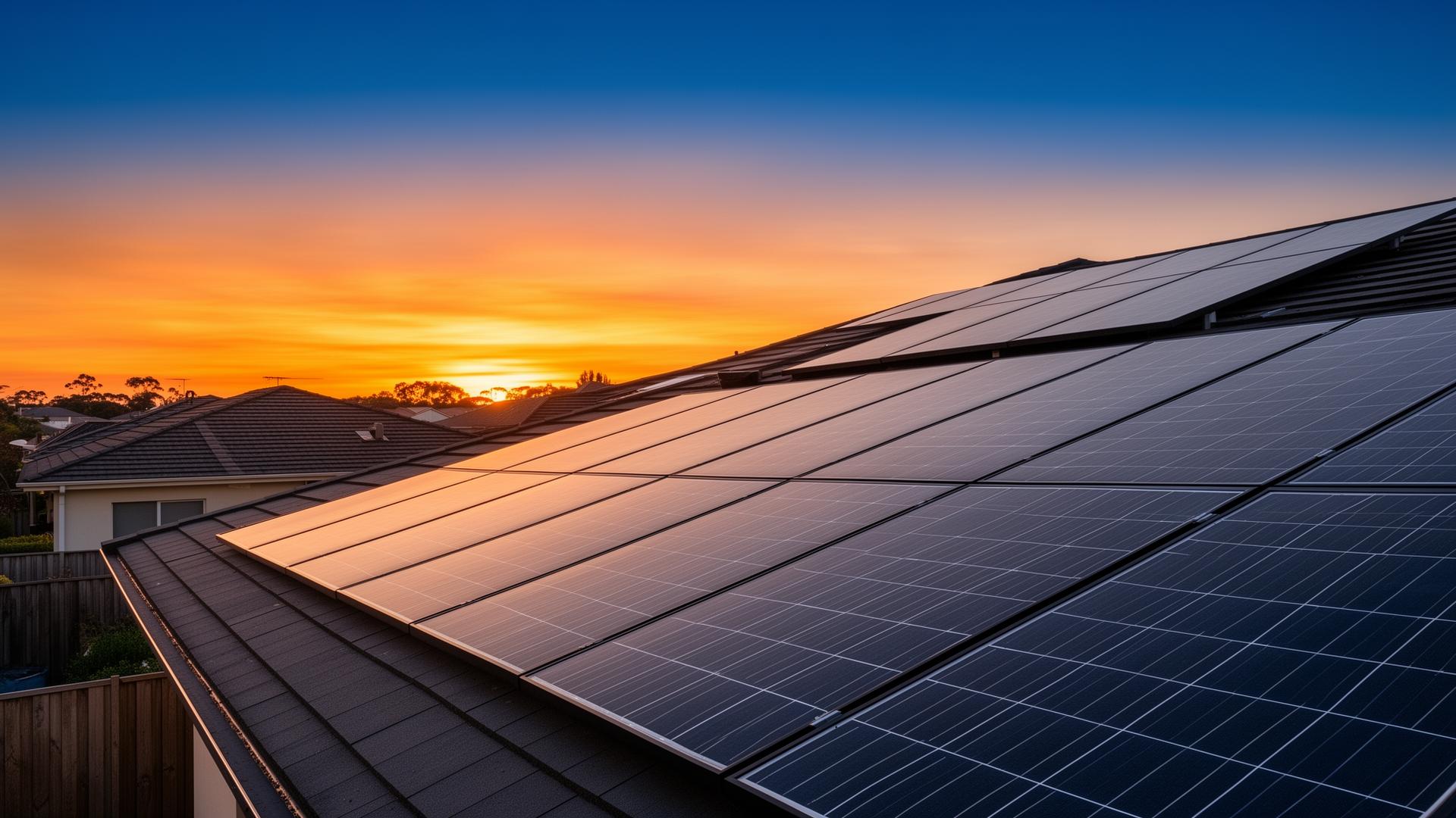 Solar panels at sunset