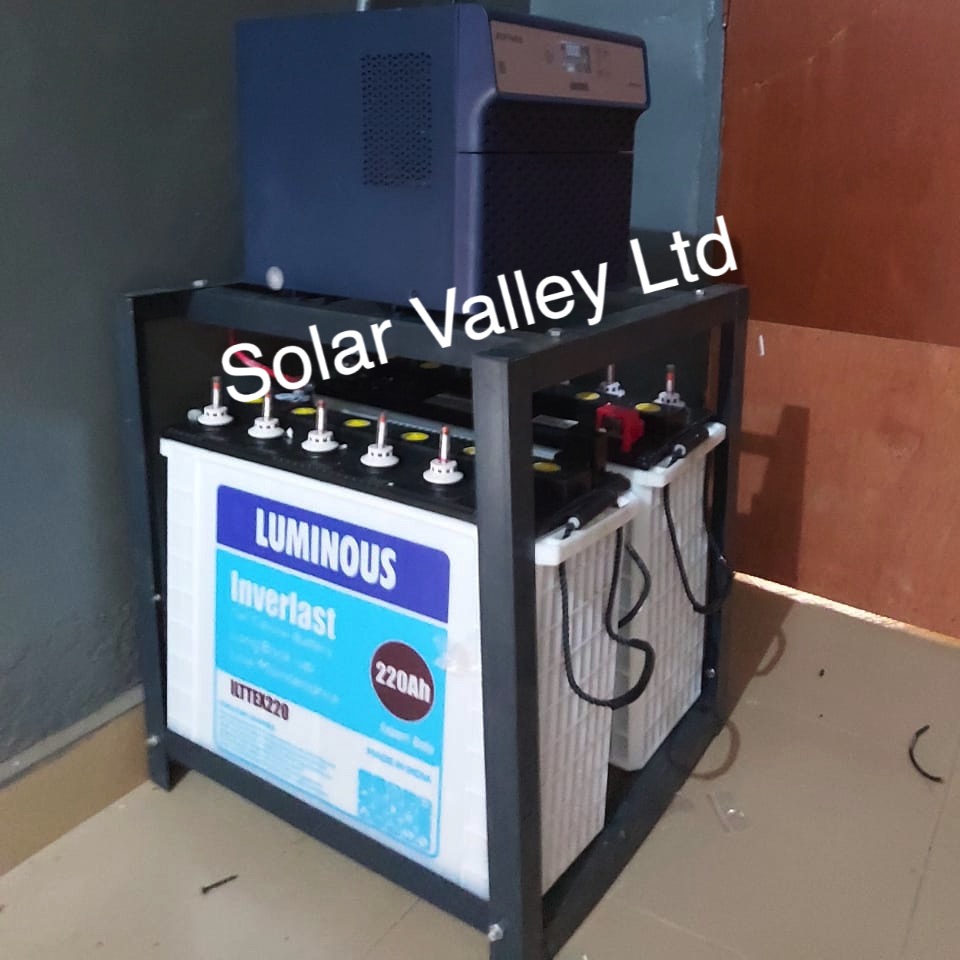 2kva luminous inverter with 2 220ah luminous inverter batteries installation solar energy system by Solar Valley Limited