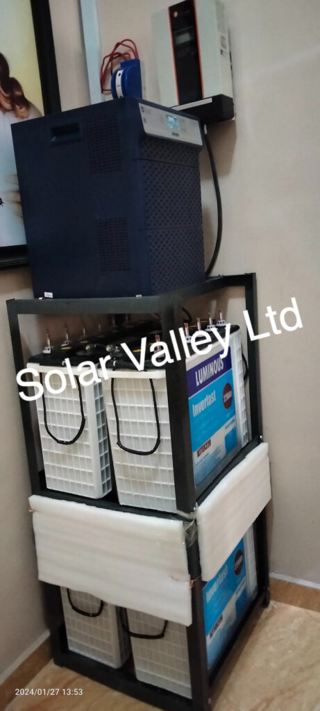 4kva 48v luminous inverter and 4 220ah tubular luminous batteries solar energy system installation by Solar Valley Limited