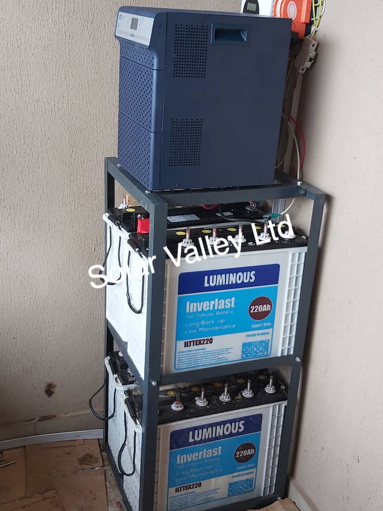 4kva 48v luminous inverter and 4 tubular luminous batteries solar energy system installation by Solar Valley Limited