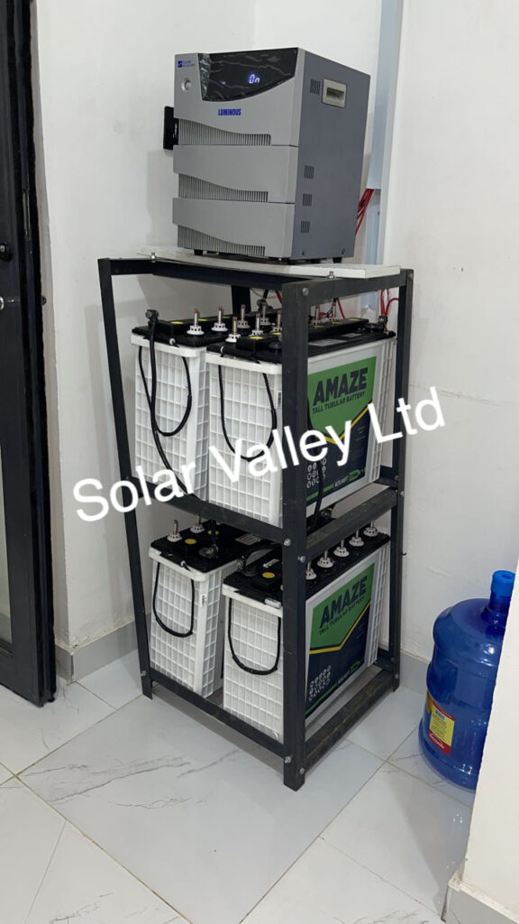 4kva luminous inverter and 4 220ah wet cell amaze inverter batteries installation by Solar Valley Limited