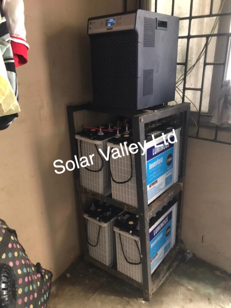 4kva luminous inverter and 4 tubular luminous batteries solar energy system installation by Solar Valley Limited