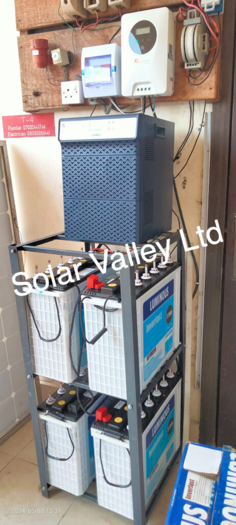 4kva-solar-installation-4kva-lumminous-inverter-4-tubular-220ah-luminous-batteries-12-320w-mono-solar-panels-felicity-solar-charge-controller-surge-arrestor-breakers-installation