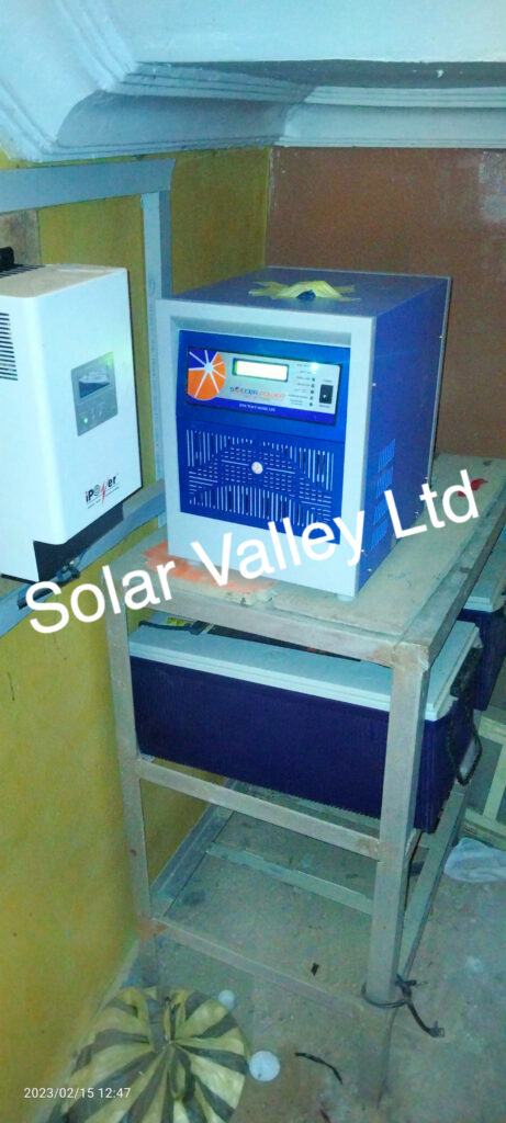 soccer power 2kva 24v inverter with two dry cell batteries solar energy system installation by Solar Valley Limited